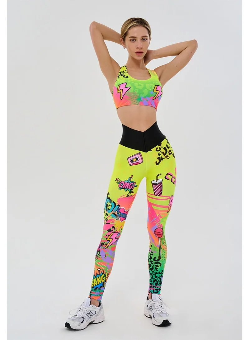 Bona Fide Bona Fide Neon High Waisted Workout Leggings for Women – Colorful Graphic Print – Compression Fit for Gym & Dance